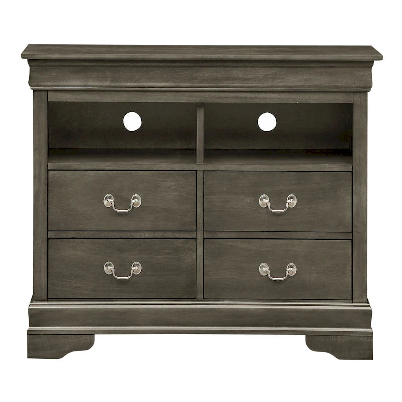 Meuble TV traditionnel en bois à 4 tiroirs, Blanc/Gris/Noir/Cerisier/Sarcelle/Chêne/Cappuccino/Beige