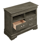 Meuble TV traditionnel en bois à 4 tiroirs, Blanc/Gris/Noir/Cerisier/Sarcelle/Chêne/Cappuccino/Beige