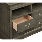 Meuble TV traditionnel en bois à 4 tiroirs, Blanc/Gris/Noir/Cerisier/Sarcelle/Chêne/Cappuccino/Beige