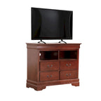 Meuble TV traditionnel en bois à 4 tiroirs, Blanc/Gris/Noir/Cerisier/Sarcelle/Chêne/Cappuccino/Beige