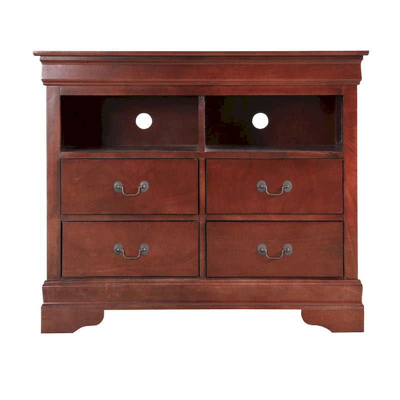 Meuble TV traditionnel en bois à 4 tiroirs, Blanc/Gris/Noir/Cerisier/Sarcelle/Chêne/Cappuccino/Beige