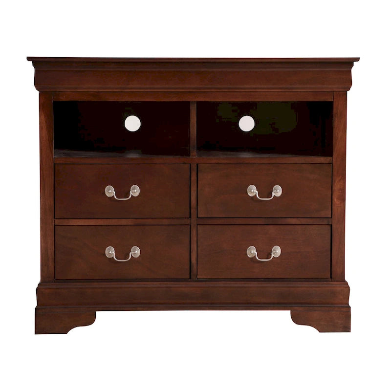 Meuble TV traditionnel en bois à 4 tiroirs, Blanc/Gris/Noir/Cerisier/Sarcelle/Chêne/Cappuccino/Beige