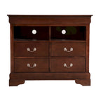 Meuble TV traditionnel en bois à 4 tiroirs, Blanc/Gris/Noir/Cerisier/Sarcelle/Chêne/Cappuccino/Beige