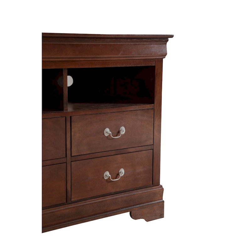 Meuble TV traditionnel en bois à 4 tiroirs, Blanc/Gris/Noir/Cerisier/Sarcelle/Chêne/Cappuccino/Beige