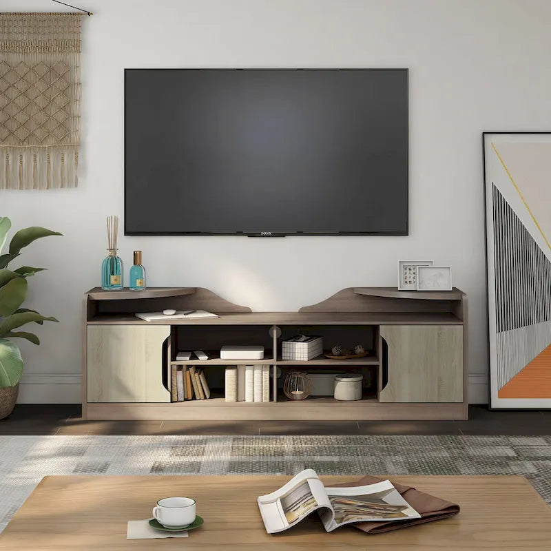 Meuble TV rustique marron châtaigne avec rangement, convient aux téléviseurs jusqu'à 80"