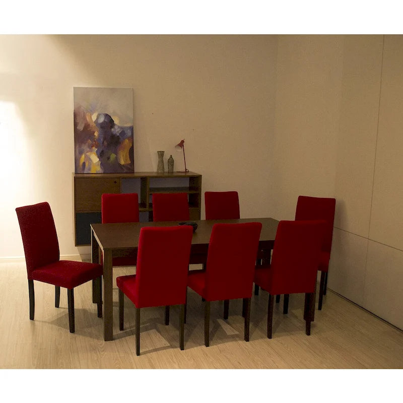 Chaise de salle à manger en lin rouge, lot de 8 (Pieds en bois couleur cappuccino)