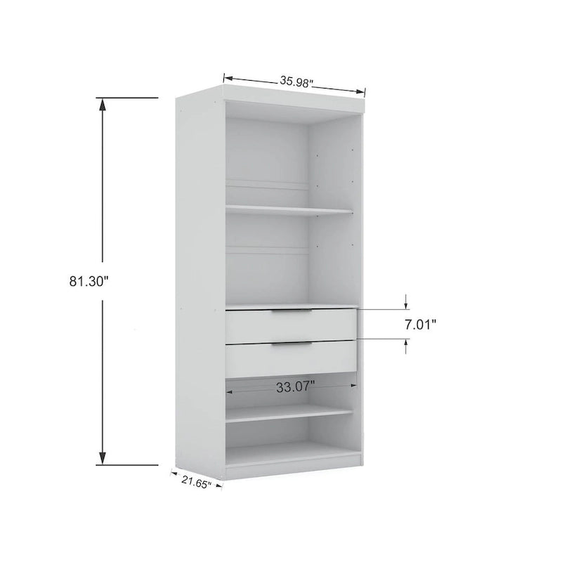 Armoire / Penderie autonome avec tiroirs et étagères ouvertes Bleu Nuit / Marron / Blanc – 1 personne