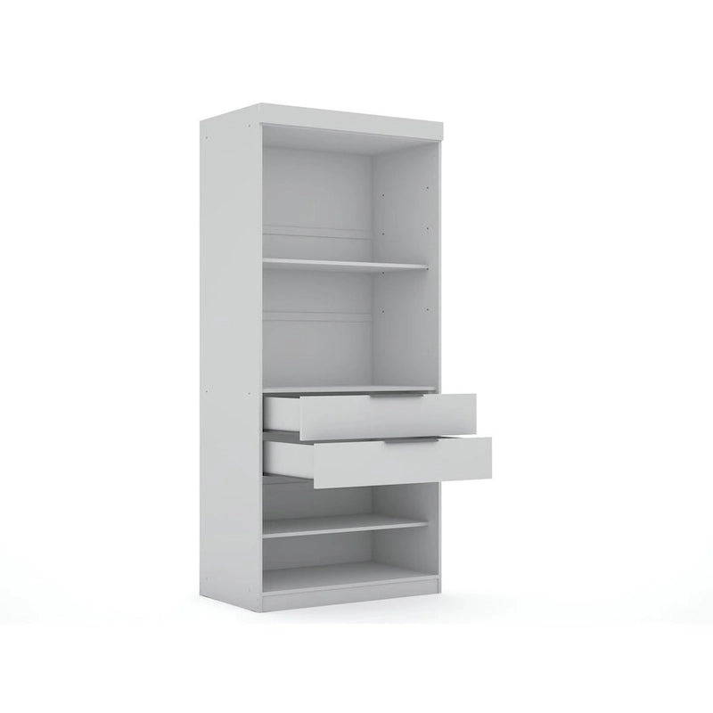 Armoire / Penderie autonome avec tiroirs et étagères ouvertes Bleu Nuit / Marron / Blanc – 1 personne