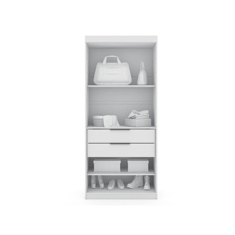 Armoire / Penderie autonome avec tiroirs et étagères ouvertes Bleu Nuit / Marron / Blanc – 1 personne