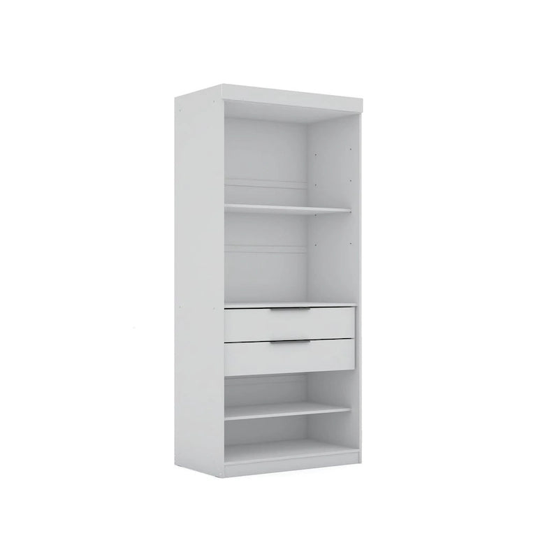 Armoire / Penderie autonome avec tiroirs et étagères ouvertes Bleu Nuit / Marron / Blanc – 1 personne