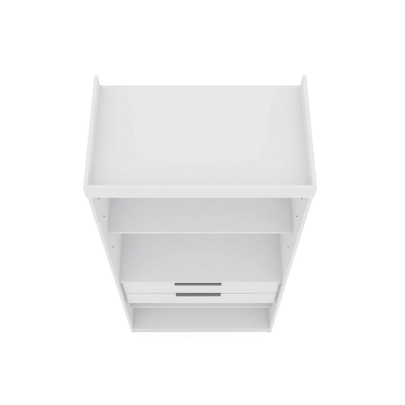 Armoire / Penderie autonome avec tiroirs et étagères ouvertes Bleu Nuit / Marron / Blanc – 1 personne