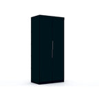Armoire / Penderie autonome avec tiroirs et étagères ouvertes Bleu Nuit / Marron / Blanc – 1 personne