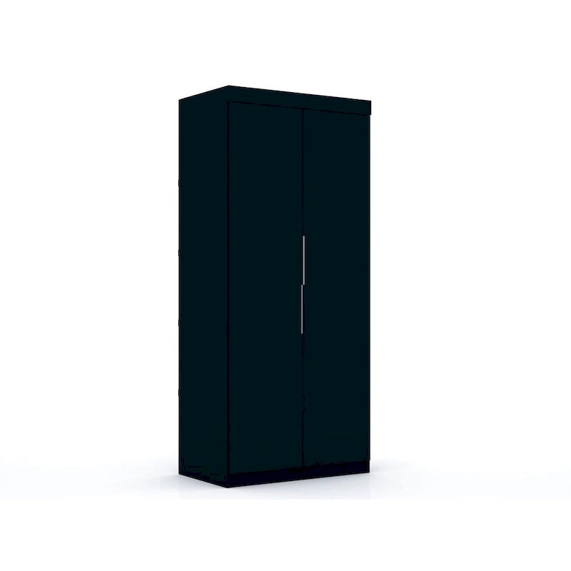 Armoire / Penderie autonome avec tiroirs et étagères ouvertes Bleu Nuit / Marron / Blanc – 1 personne