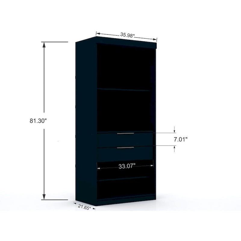 Armoire / Penderie autonome avec tiroirs et étagères ouvertes Bleu Nuit / Marron / Blanc – 1 personne