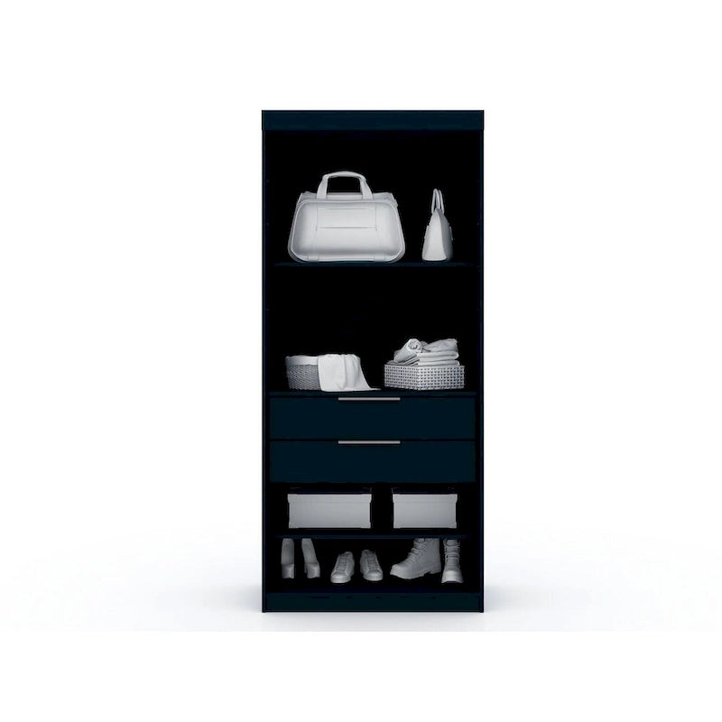 Armoire / Penderie autonome avec tiroirs et étagères ouvertes Bleu Nuit / Marron / Blanc – 1 personne