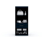 Armoire / Penderie autonome avec tiroirs et étagères ouvertes Bleu Nuit / Marron / Blanc – 1 personne