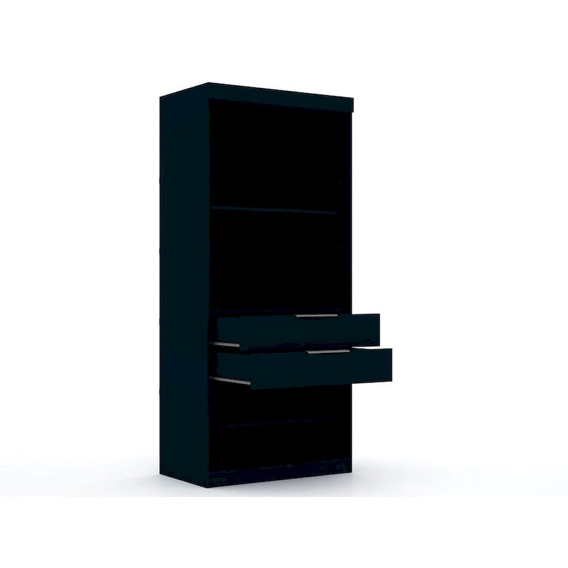 Armoire / Penderie autonome avec tiroirs et étagères ouvertes Bleu Nuit / Marron / Blanc – 1 personne