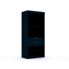 Armoire / Penderie autonome avec tiroirs et étagères ouvertes Bleu Nuit / Marron / Blanc – 1 personne