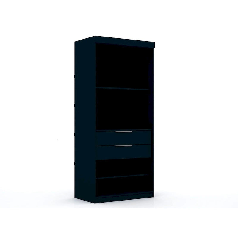 Armoire / Penderie autonome avec tiroirs et étagères ouvertes Bleu Nuit / Marron / Blanc – 1 personne