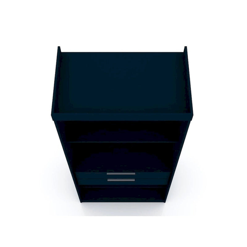 Armoire / Penderie autonome avec tiroirs et étagères ouvertes Bleu Nuit / Marron / Blanc – 1 personne
