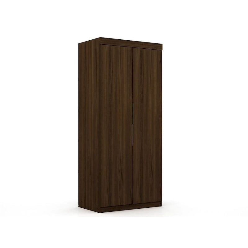 Armoire / Penderie autonome avec tiroirs et étagères ouvertes Bleu Nuit / Marron / Blanc – 1 personne