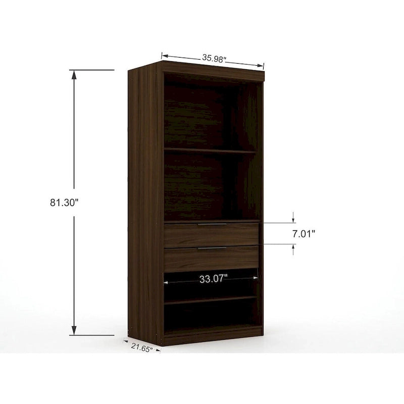 Armoire / Penderie autonome avec tiroirs et étagères ouvertes Bleu Nuit / Marron / Blanc – 1 personne