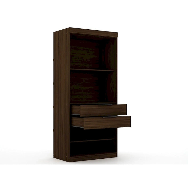 Armoire / Penderie autonome avec tiroirs et étagères ouvertes Bleu Nuit / Marron / Blanc – 1 personne