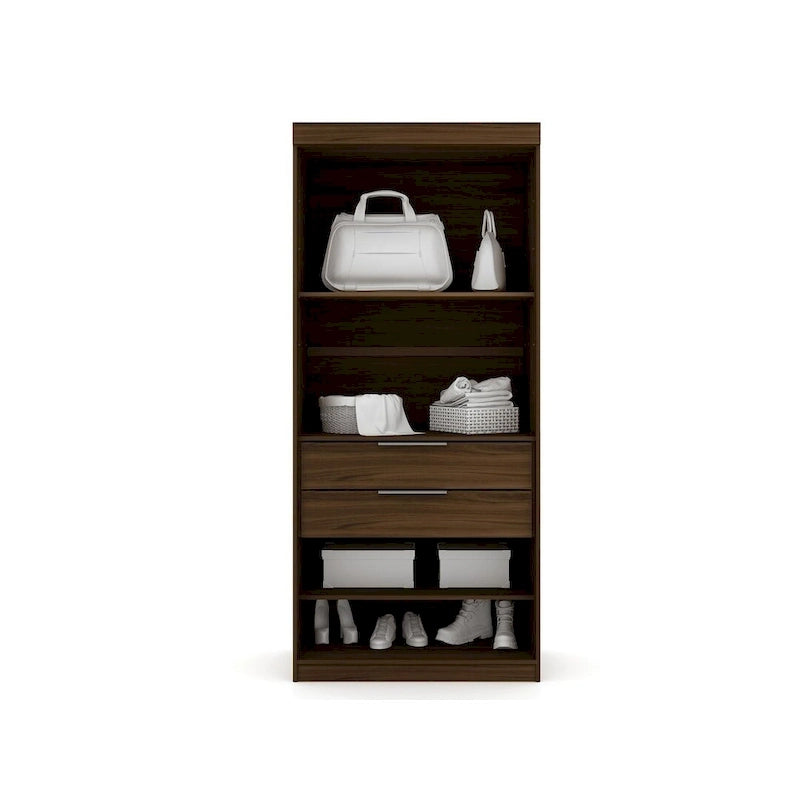 Armoire / Penderie autonome avec tiroirs et étagères ouvertes Bleu Nuit / Marron / Blanc – 1 personne