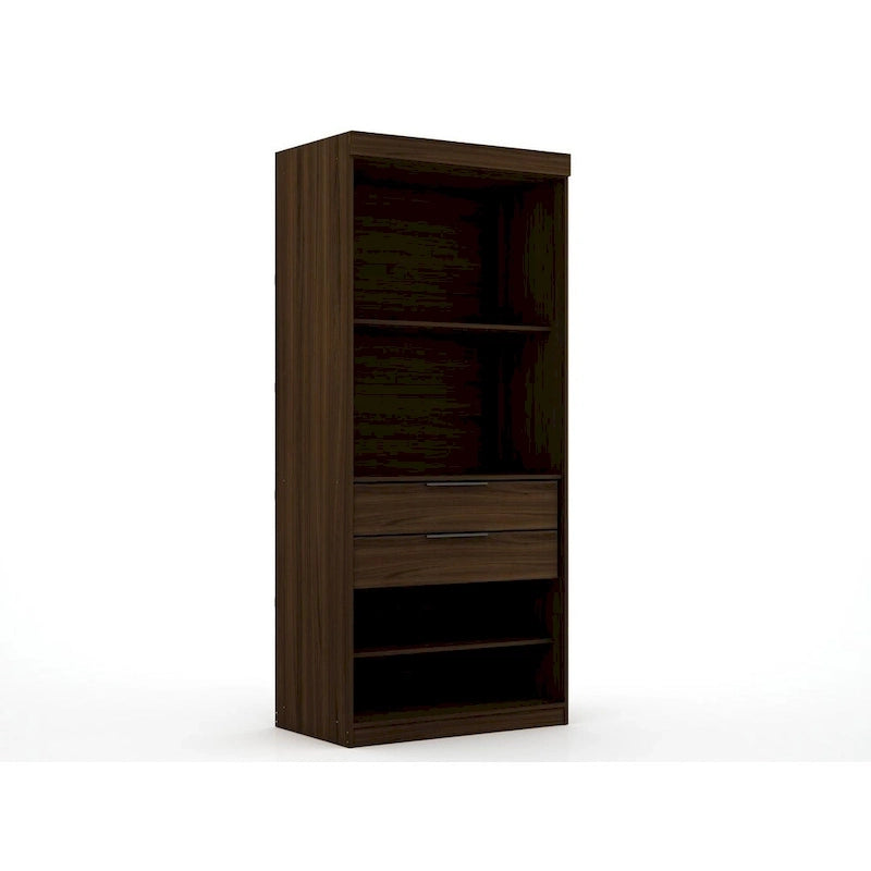 Armoire / Penderie autonome avec tiroirs et étagères ouvertes Bleu Nuit / Marron / Blanc – 1 personne