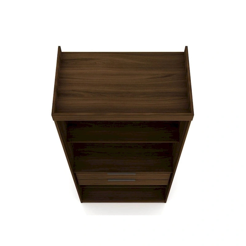 Armoire / Penderie autonome avec tiroirs et étagères ouvertes Bleu Nuit / Marron / Blanc – 1 personne