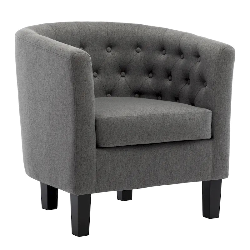 Fauteuil club en lin capitonné, jaune / gris foncé / bleu / gris clair, une place