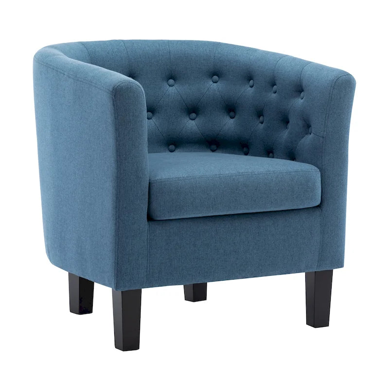 Fauteuil club en lin capitonné, jaune / gris foncé / bleu / gris clair, une place