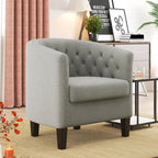 Fauteuil club en lin capitonné, jaune / gris foncé / bleu / gris clair, une place