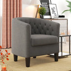Fauteuil club en lin capitonné, jaune / gris foncé / bleu / gris clair, une place