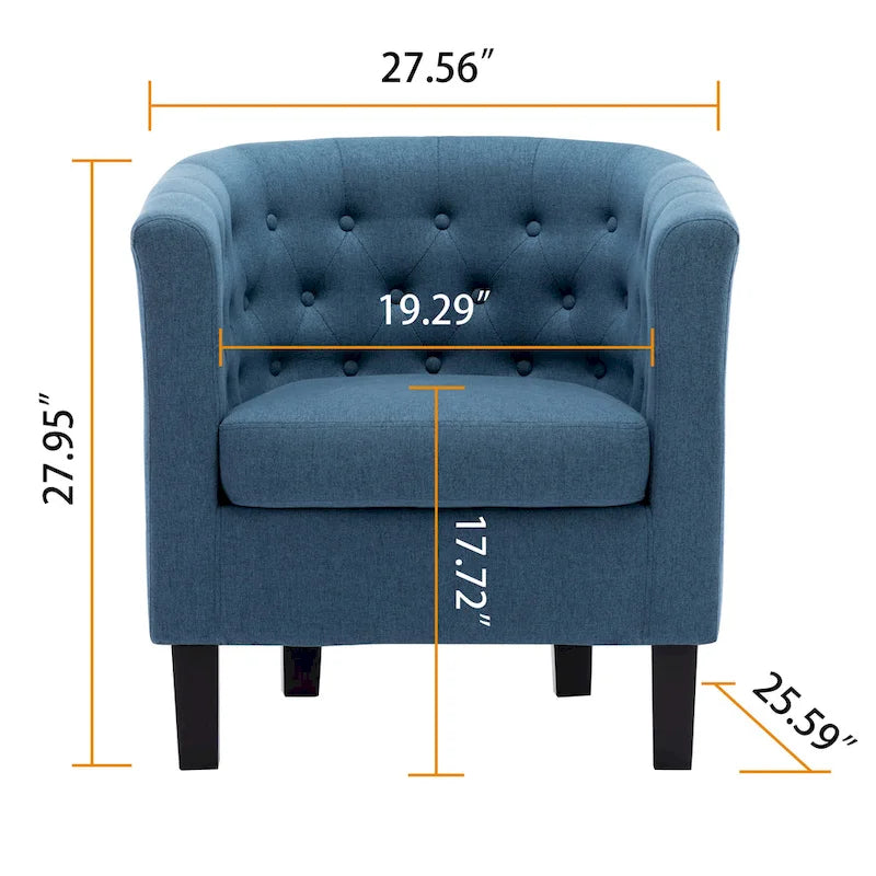 Fauteuil club en lin capitonné, jaune / gris foncé / bleu / gris clair, une place