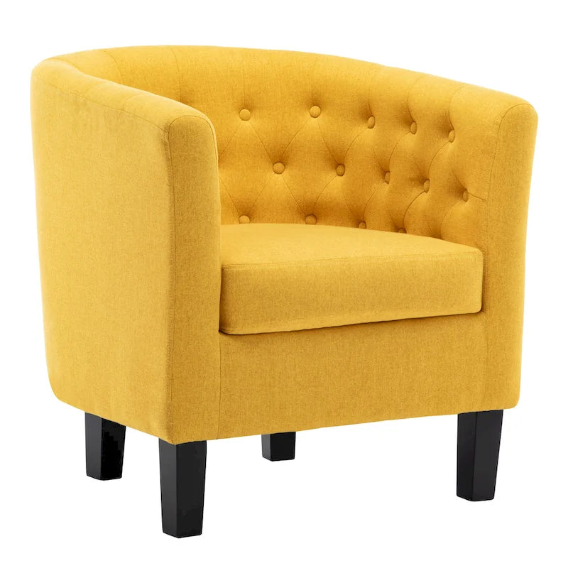 Fauteuil club en lin capitonné, jaune / gris foncé / bleu / gris clair, une place