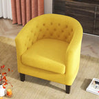 Fauteuil club en lin capitonné, jaune / gris foncé / bleu / gris clair, une place