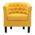 Fauteuil club en lin capitonné, jaune / gris foncé / bleu / gris clair, une place