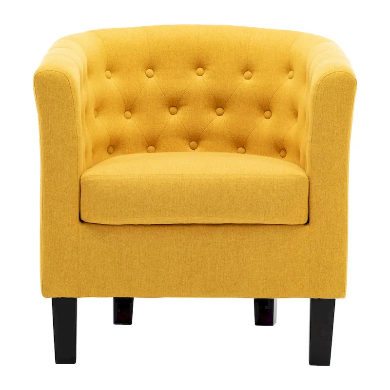 Fauteuil club en lin capitonné, jaune / gris foncé / bleu / gris clair, une place