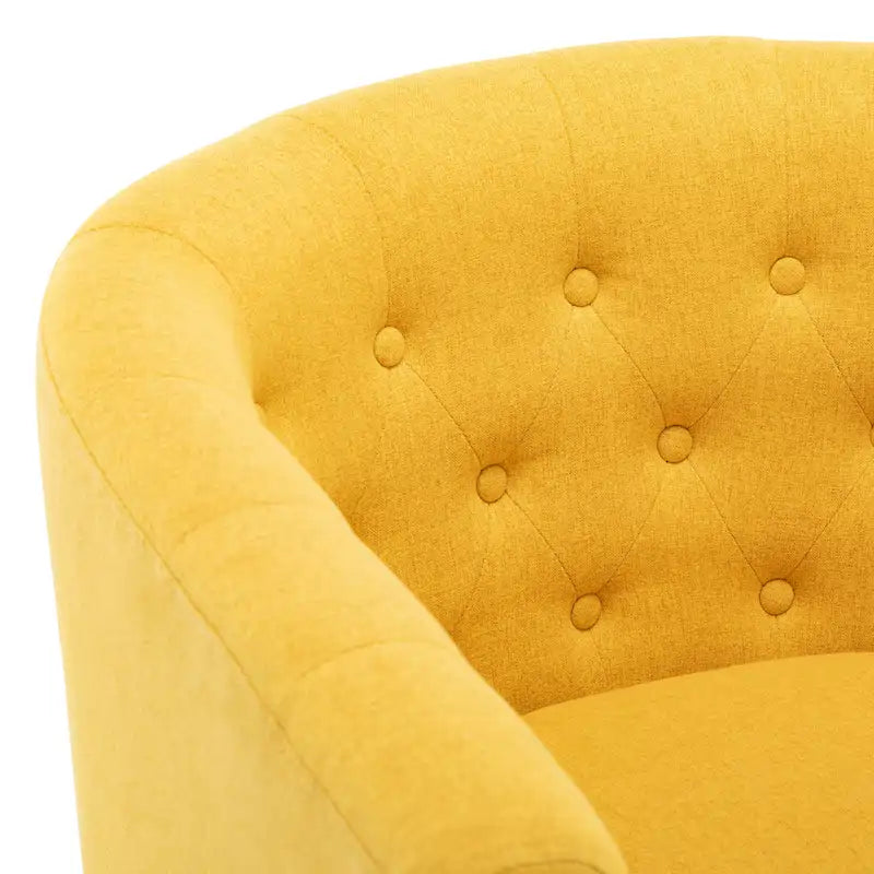 Fauteuil club en lin capitonné, jaune / gris foncé / bleu / gris clair, une place