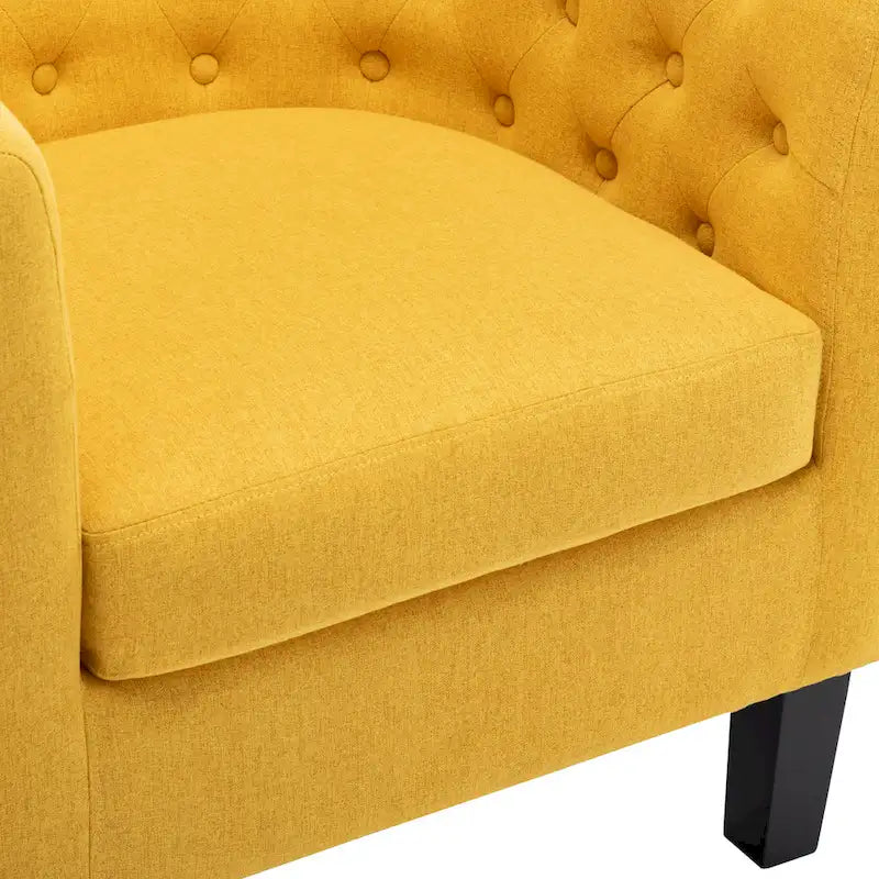 Fauteuil club en lin capitonné, jaune / gris foncé / bleu / gris clair, une place