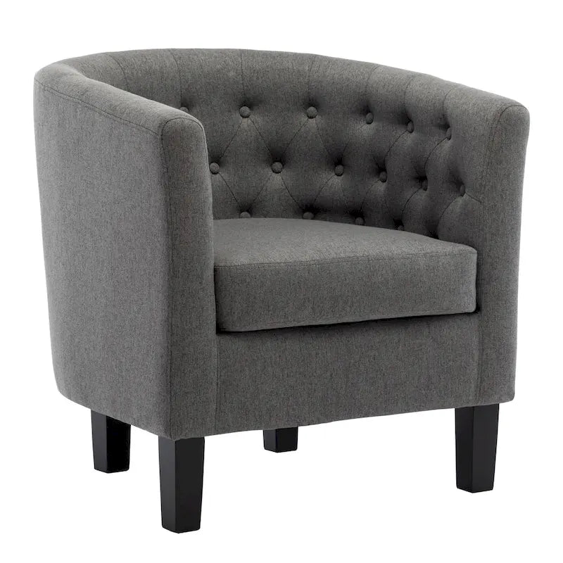 Fauteuil club en lin capitonné, jaune / gris foncé / bleu / gris clair, une place