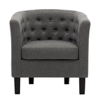 Fauteuil club en lin capitonné, jaune / gris foncé / bleu / gris clair, une place