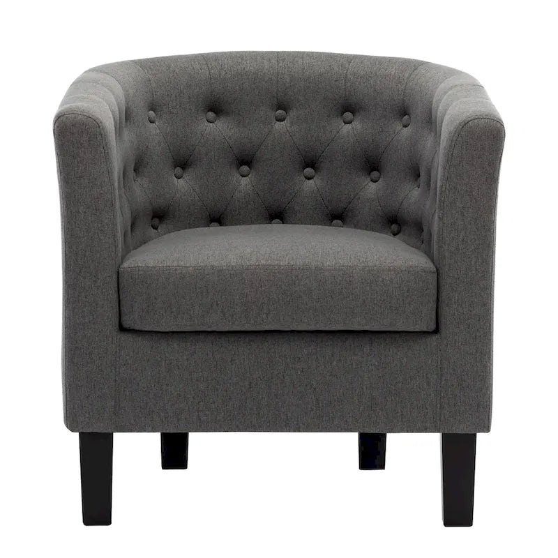 Fauteuil club en lin capitonné, jaune / gris foncé / bleu / gris clair, une place