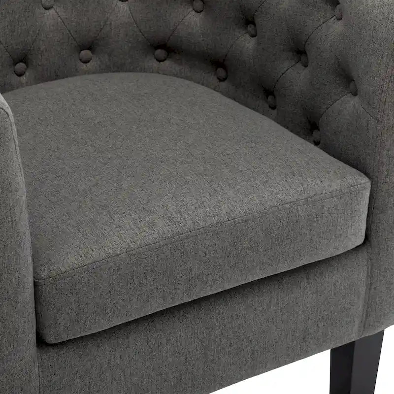 Fauteuil club en lin capitonné, jaune / gris foncé / bleu / gris clair, une place