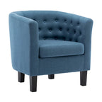Fauteuil club en lin capitonné, jaune / gris foncé / bleu / gris clair, une place