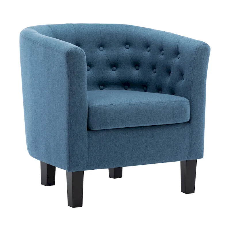 Fauteuil club en lin capitonné, jaune / gris foncé / bleu / gris clair, une place