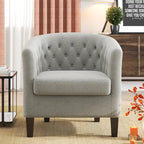 Fauteuil club en lin capitonné, jaune / gris foncé / bleu / gris clair, une place