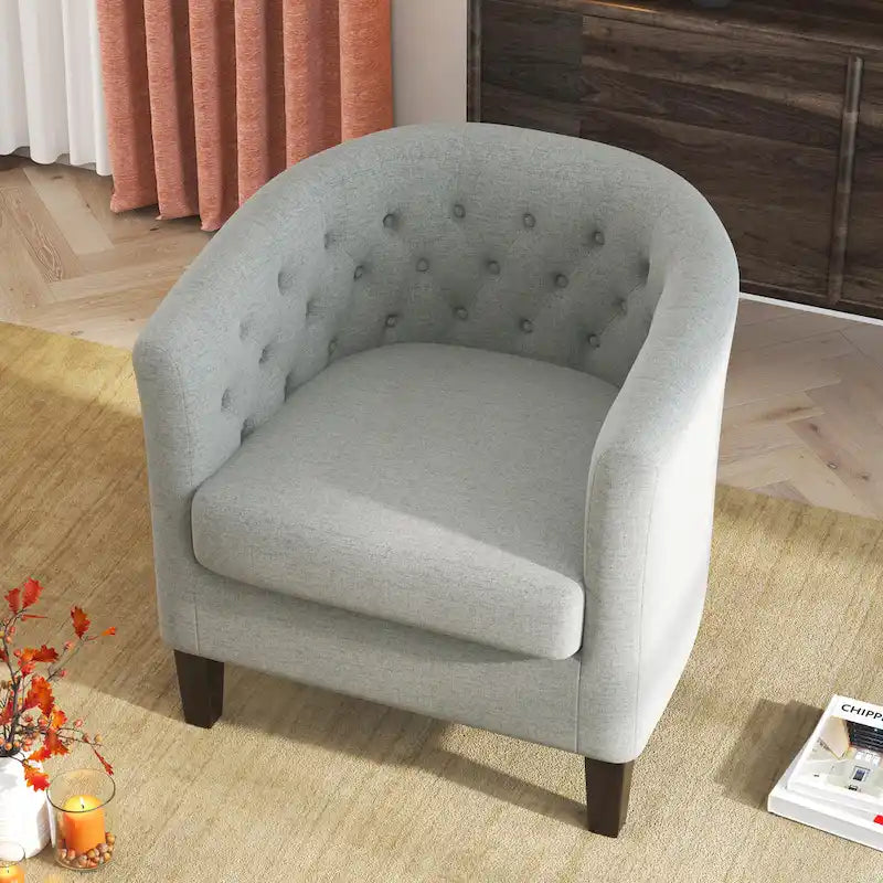 Fauteuil club en lin capitonné, jaune / gris foncé / bleu / gris clair, une place