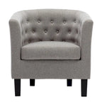 Fauteuil club en lin capitonné, jaune / gris foncé / bleu / gris clair, une place